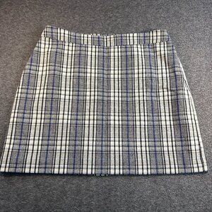 Nine West Preppy Blue Plaid Skirt Fully Lined Size L Wool‎ Blend Academia